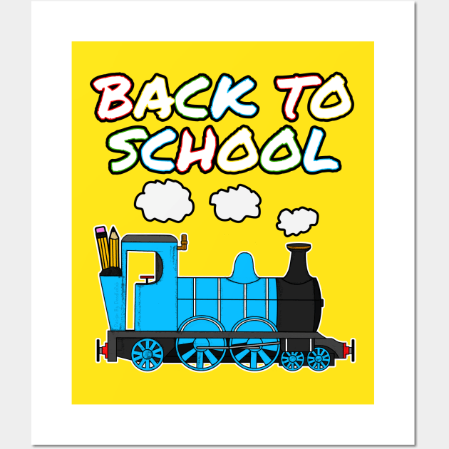 Back To School Steam Train (Blue) Wall Art by doodlerob